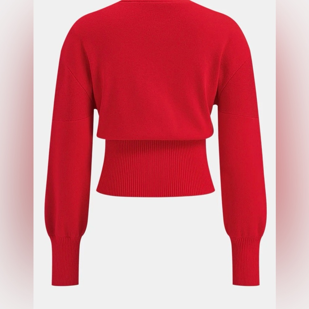 Commense Contrast Trim Button Wool Blend Red Cardigan - Picture 2 of 3